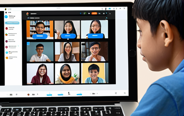 **A vibrant online learning platform interface. Diverse students from Malaysia are engaging with video lessons on their laptops and tablets, discussing ideas in a virtual forum. Focus on a friendly and accessible design.**