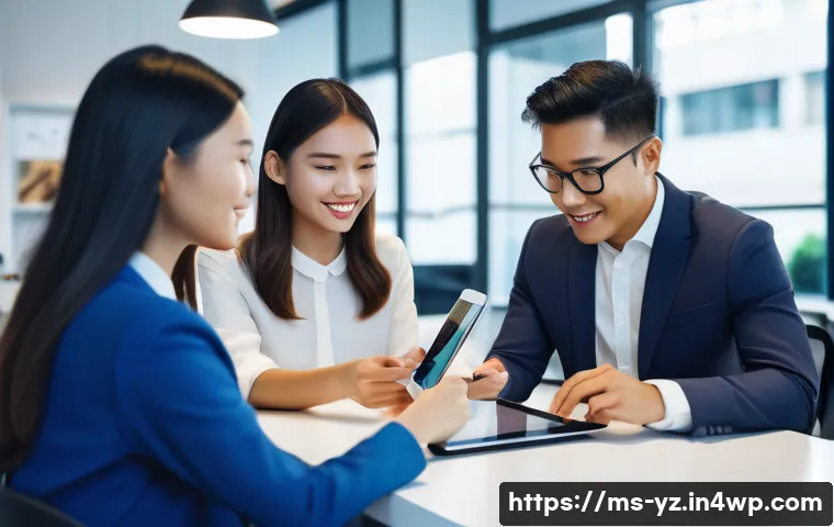 성공적인 지식 공유 시스템의 특징 - A diverse group of Malaysian professionals, including men and women, actively engaging with a sleek,...